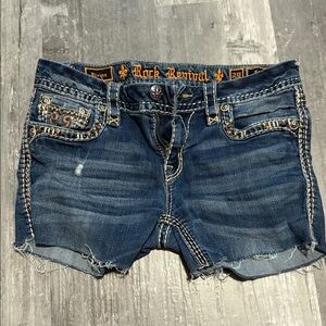 Rock Revival Elvena Straight Fit Cutoff Jean Shorts Size 29 Embroidered Pockets